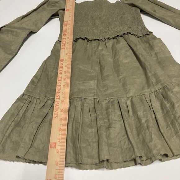 NWT Quince 100% European Linen Smocked Mini Washed Olive Dress Size Small - Picture 13 of 14
